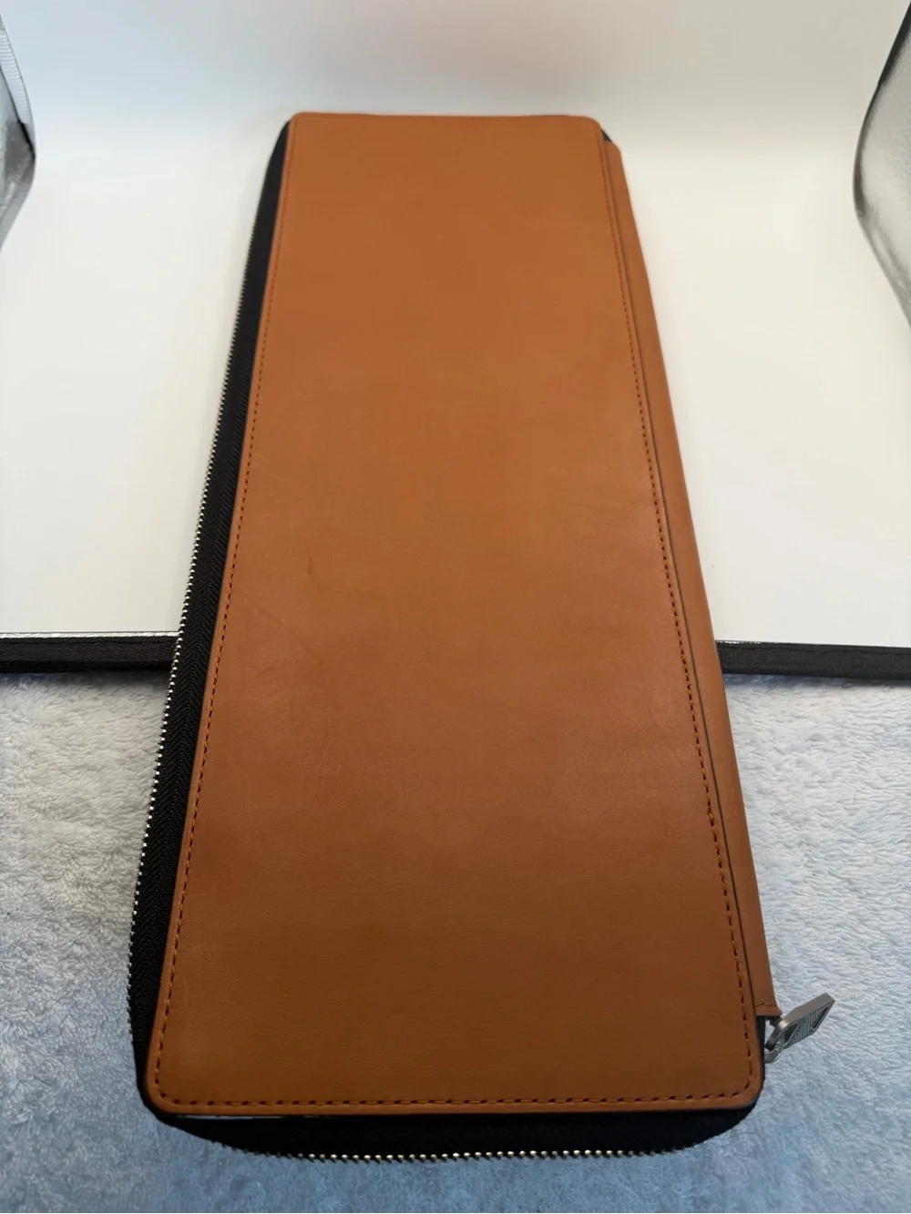 Men's Jack Spade Zipper Tie Case in Tobacco Leather, MSRP $148